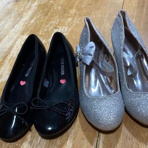 Steve Madden Black Patent and Silver Glitter Flats